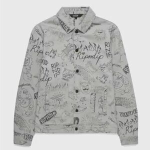 RIPNDIP Ripndip Nermal Printed Denim Scribble Button Up Jacket size Large